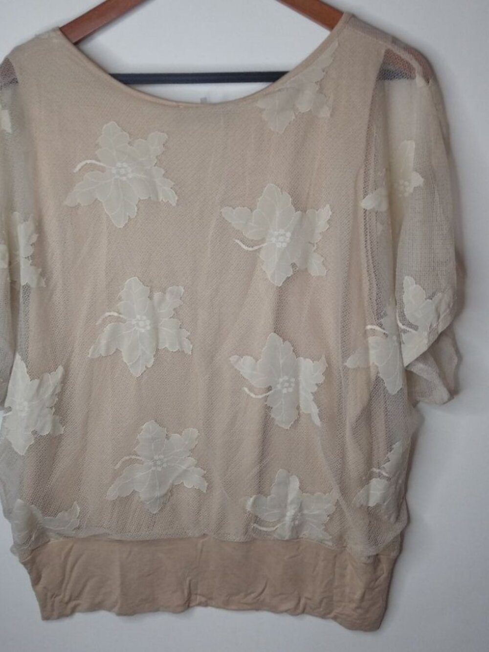 Marianne 3X Creme Tan Lace Stretch Top Plus